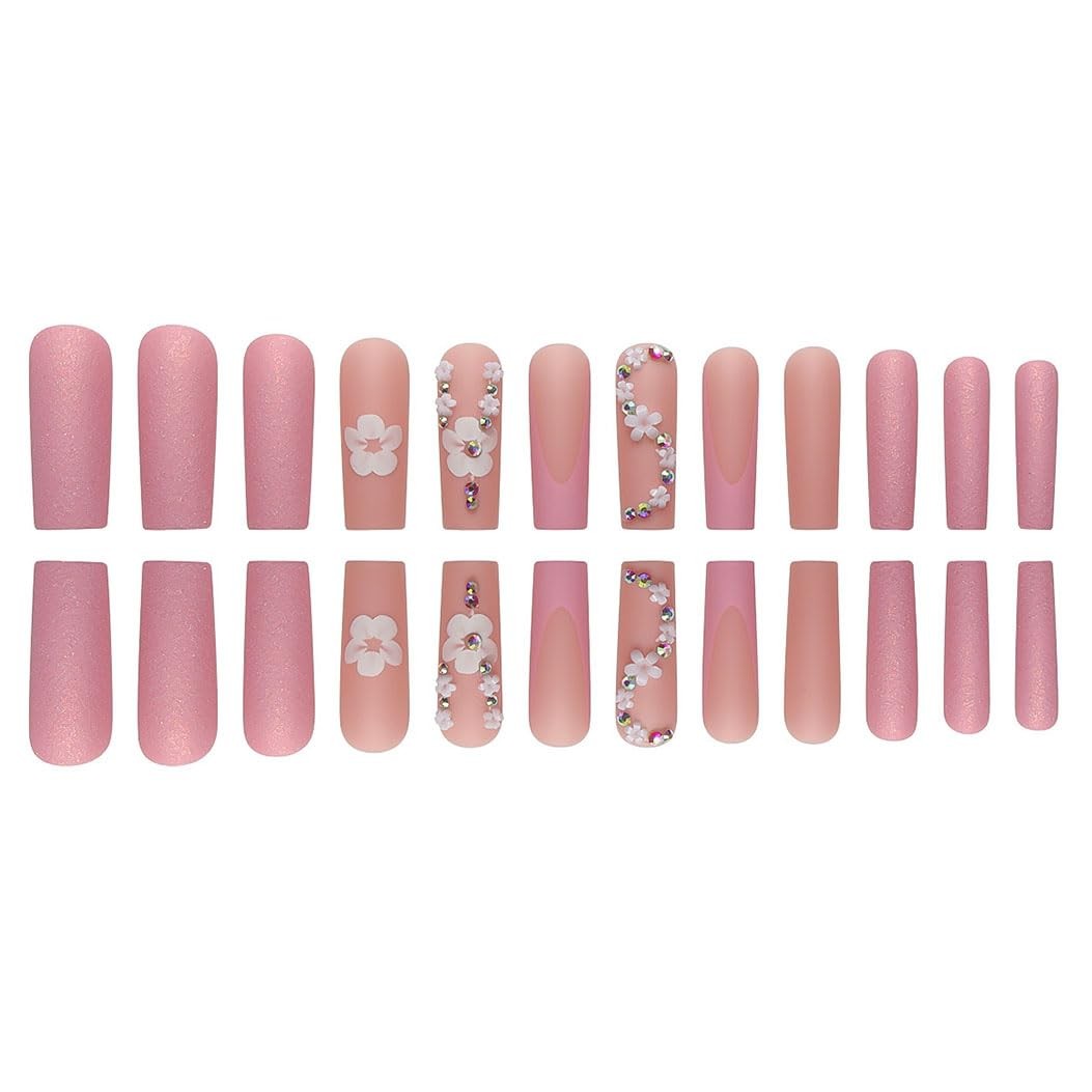 RikView Long Press on Nails Square Fake Pink Acrylic 24 Piece Set,