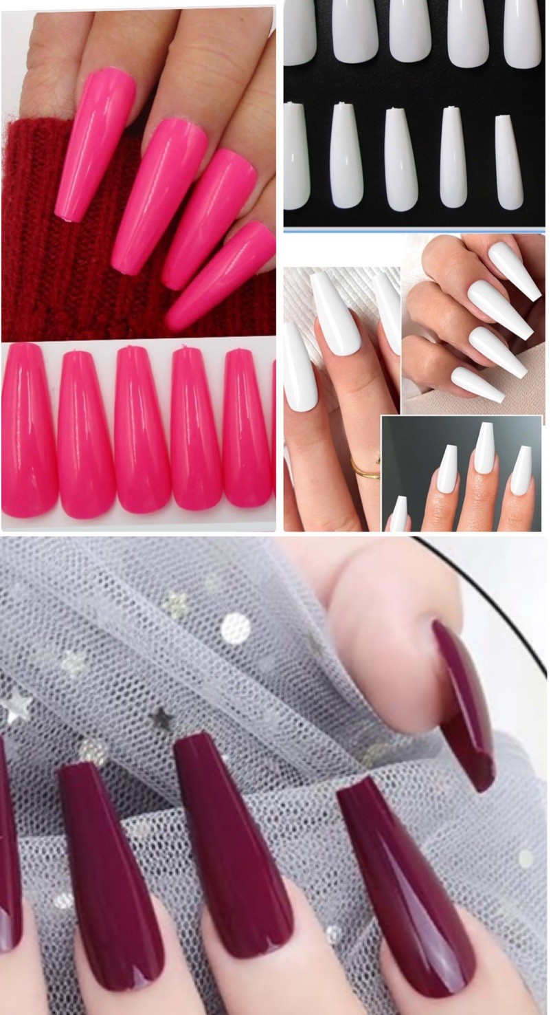 Set Of 3 ❤️ Nails Women Classy Collection White, Orchid Pink, Burgundy Press On