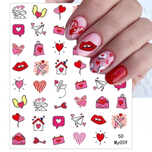 3 Sheets Valentine’s Day Nail Art Stickers Colorful Heart Nail Decals 5D heart