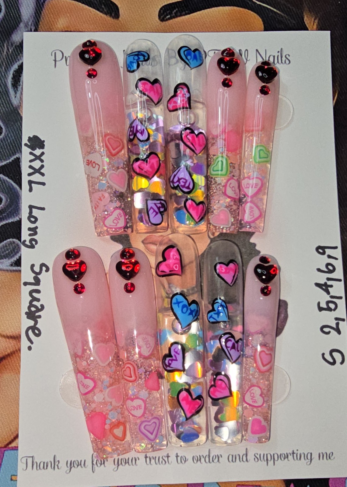 Handmade Gel Press On Nails,Aquarium Nails Small Size 2,5,4,6,9 XXL Long Square