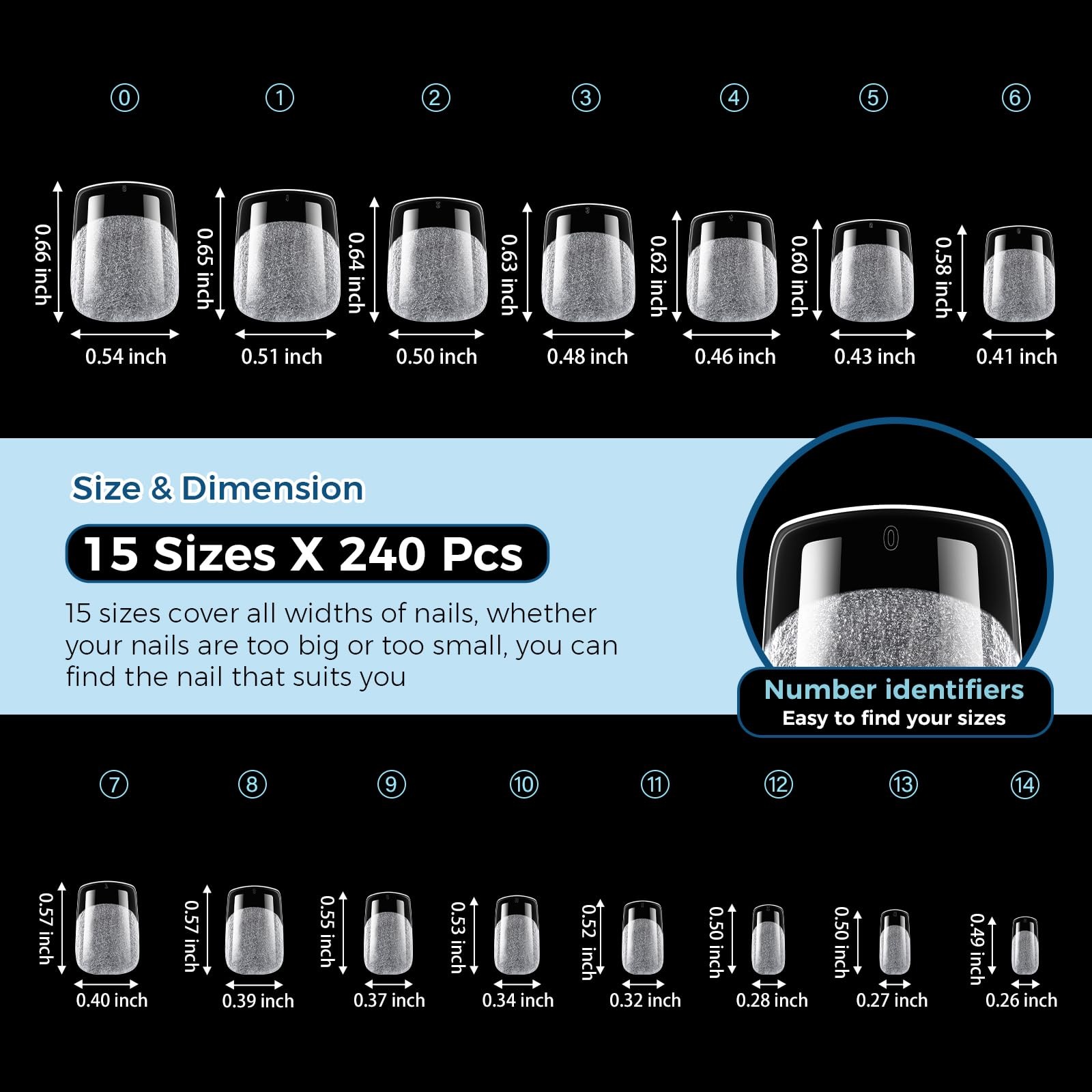 Extra Short Square Nail Tips 240pcs 15 Sizes Soft Gel Tips, Half Matte PreSh…