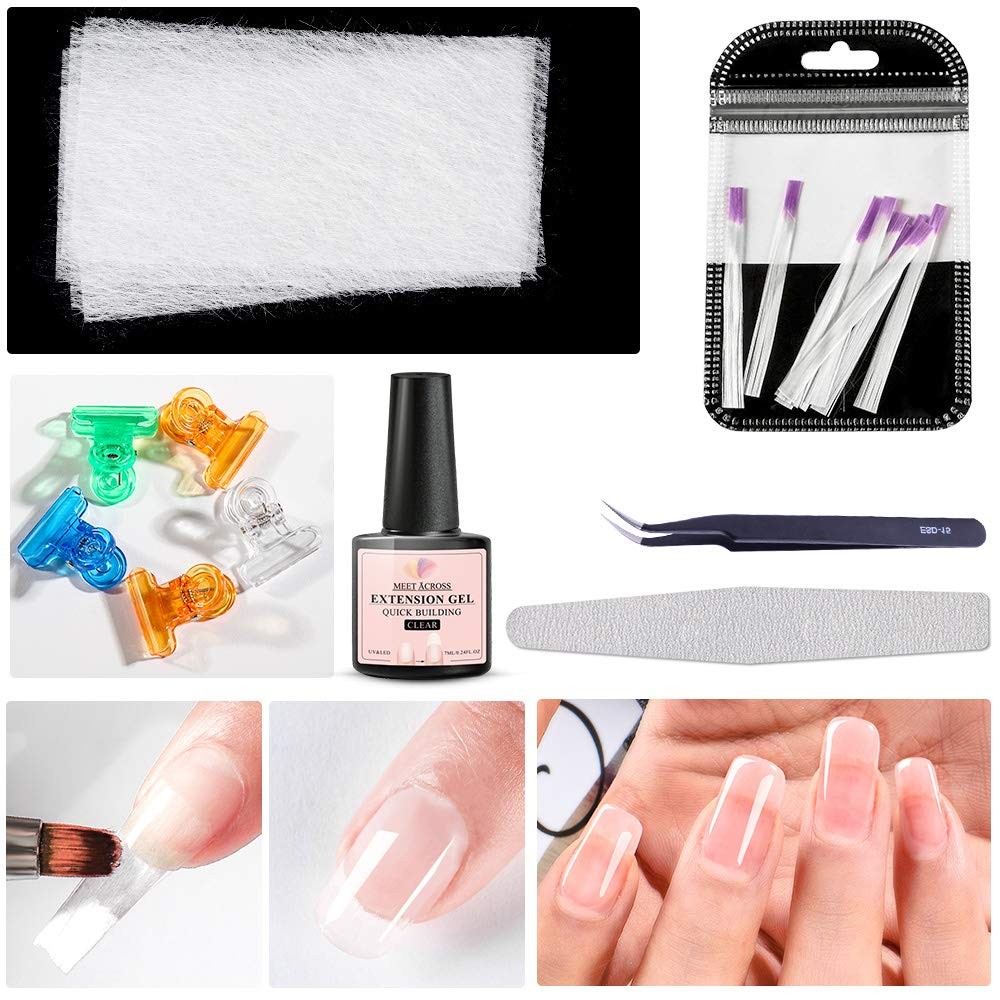 Fiberglass Nail Extension Kit with Building Gel 18 Piece Set, Clear
