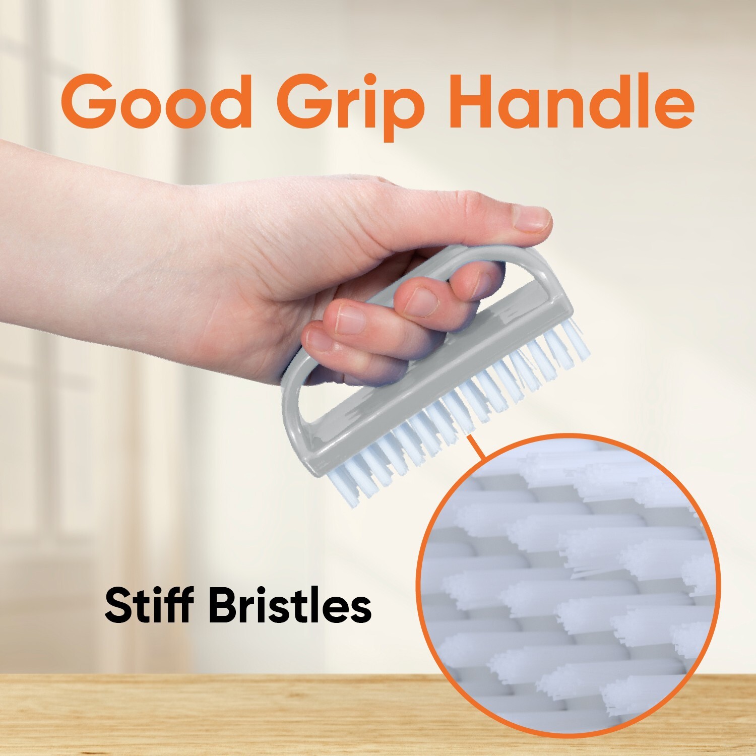 Superio Stiff Nail Brush Cleaner with Handle 3 Pack, Durable Scrub Brush,