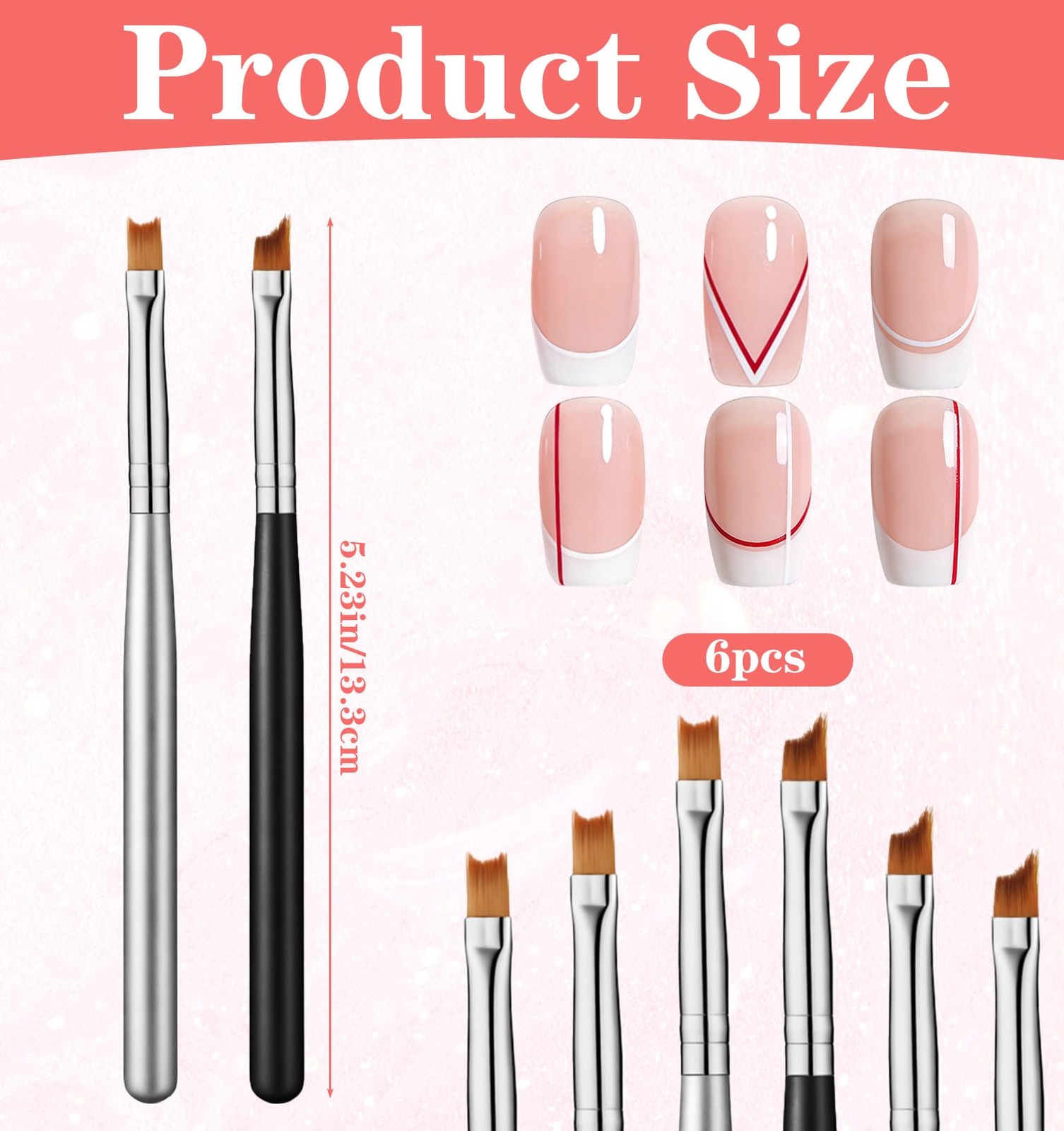 6 Pcs French Manicure Brush, French Tip Brush with Soft Oblique Head