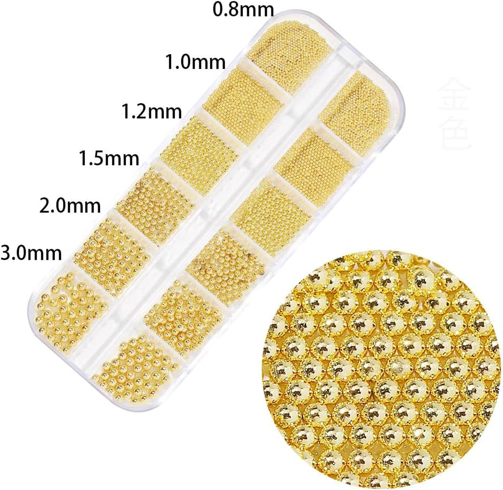 Nail Art Decoration Kit Gold Caviar Beads for Nails 6 Sizes Jewelry Making