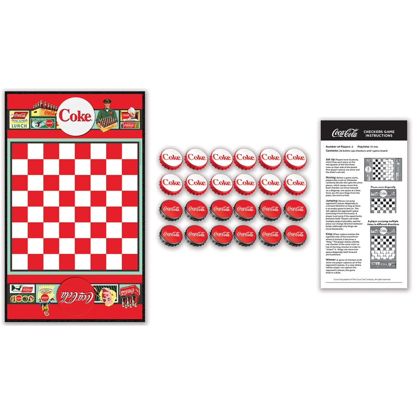 MasterPieces Coca-Cola Themed Checkers 13.5 x 8 x 2 inches, Green,red,silver