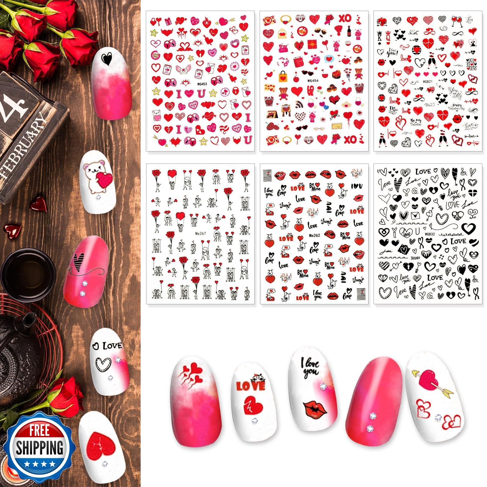 Whaline 18 Sheets Valentine’s Day Love Heart Nail Art Stickers Shamrock Gnome