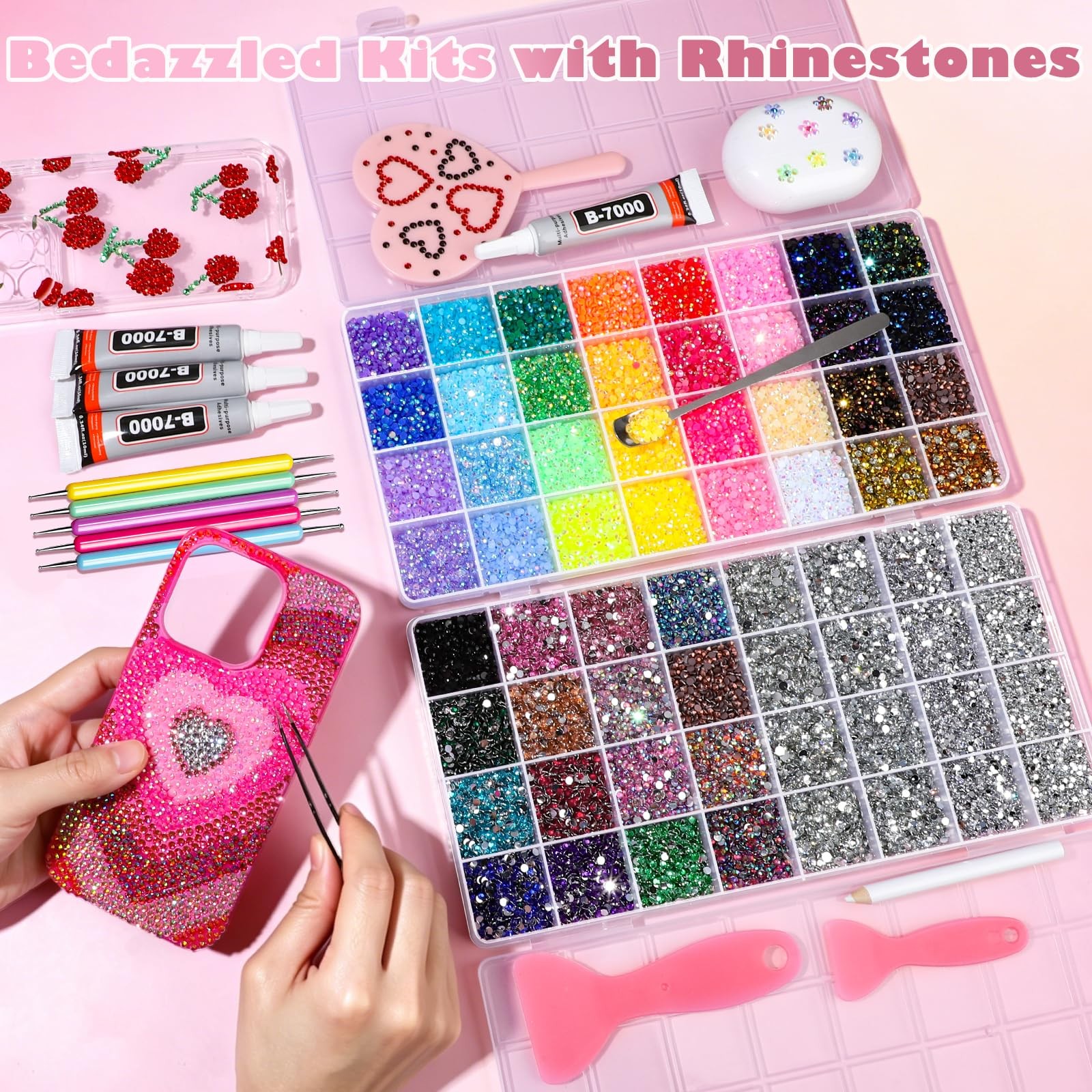 YGDZ 64 Grids Bedazzling Kit, 40000Pcs Jelly Resin Rhinestones for Diamond Ar…
