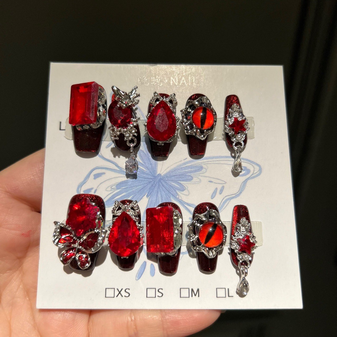 Dark Reaper 2.5 Ladder Dark Rose Handmade Press On Nails Long