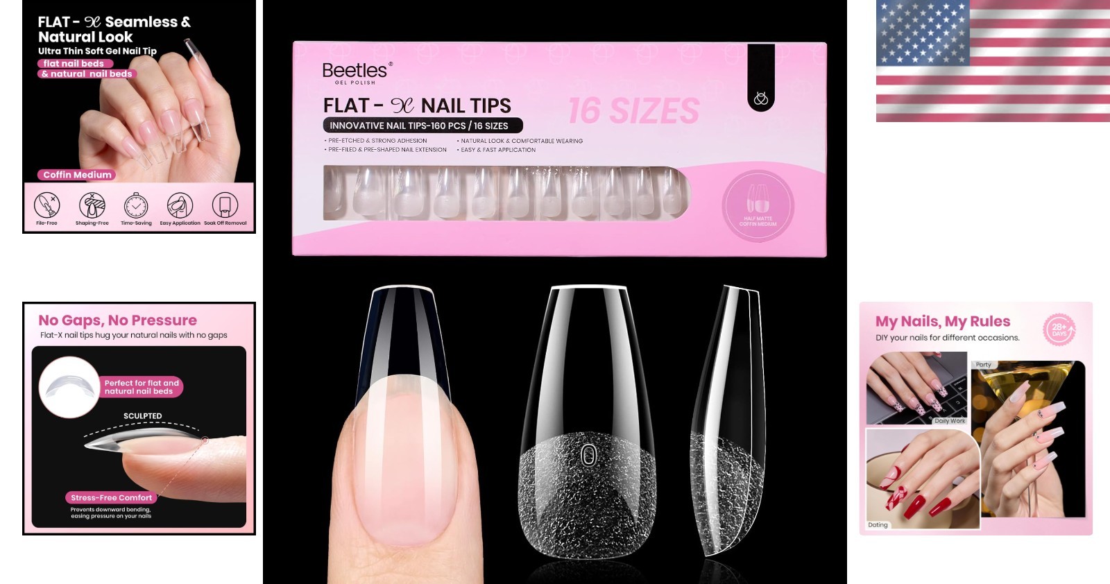 Long Lasting Coffin Gel Nail Tips – 160 pcs Easy DIY Extensions for Nails