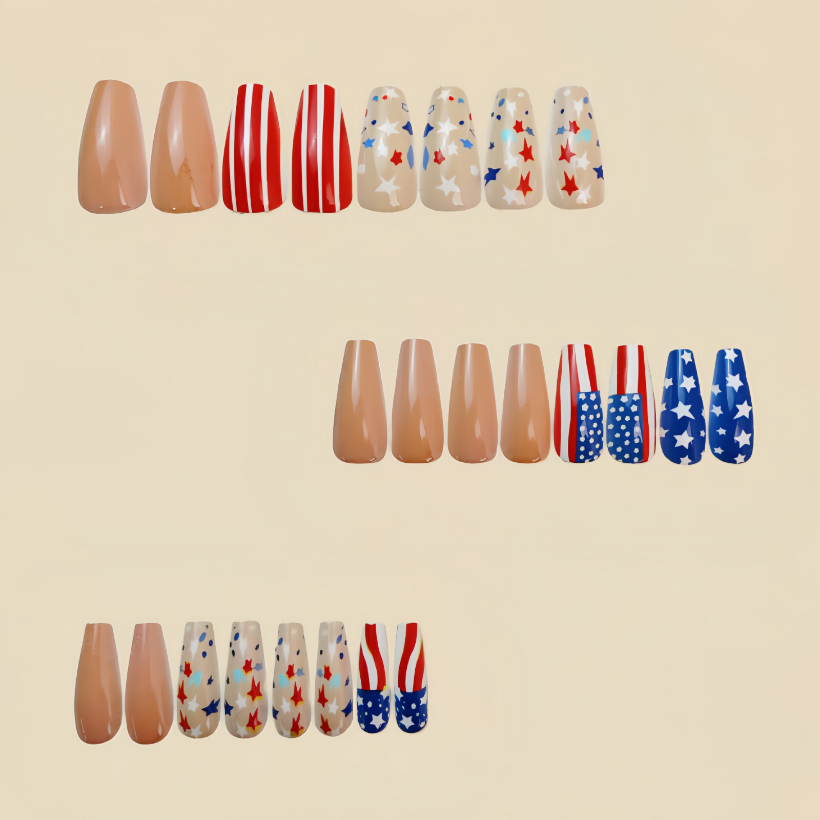 4 set （24Pcs/set ）US Flag False Nail Art Full Cover Artificial Fake Nails