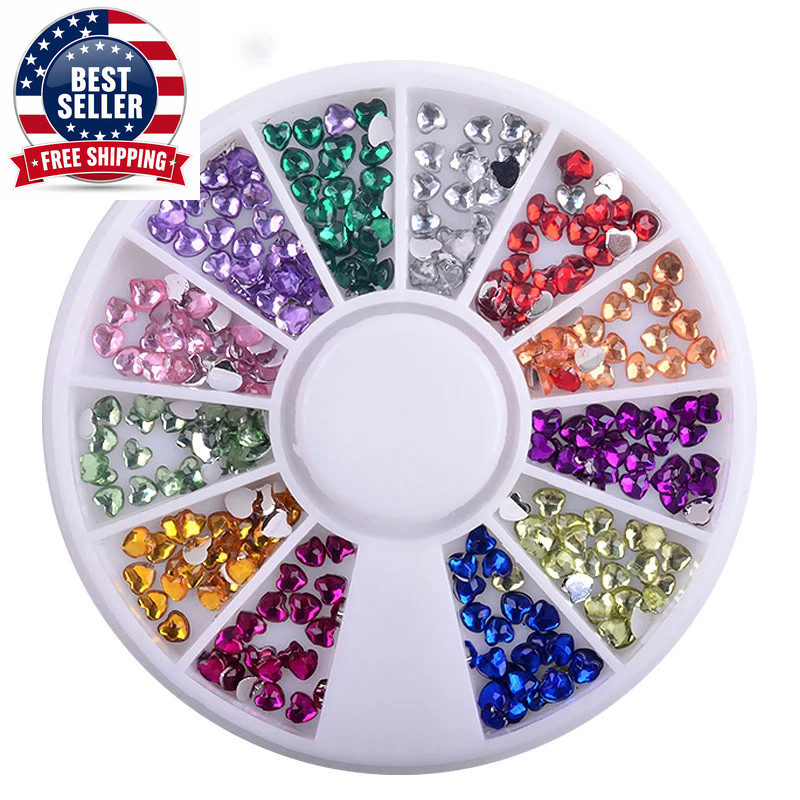 1 Box Heart Shape Acrylic Nail Art Decoration Wheel Glitter 3D Design Rhinestone