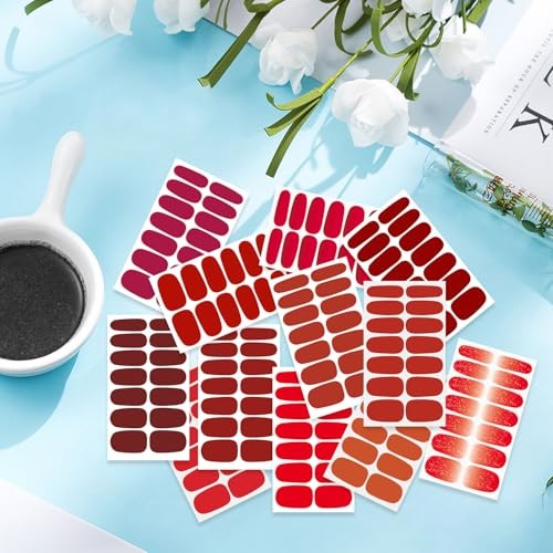 20 Sheets 280 Pcs Red Nail Stickers Full Nail Wraps，Solid Nail Polish Style 4