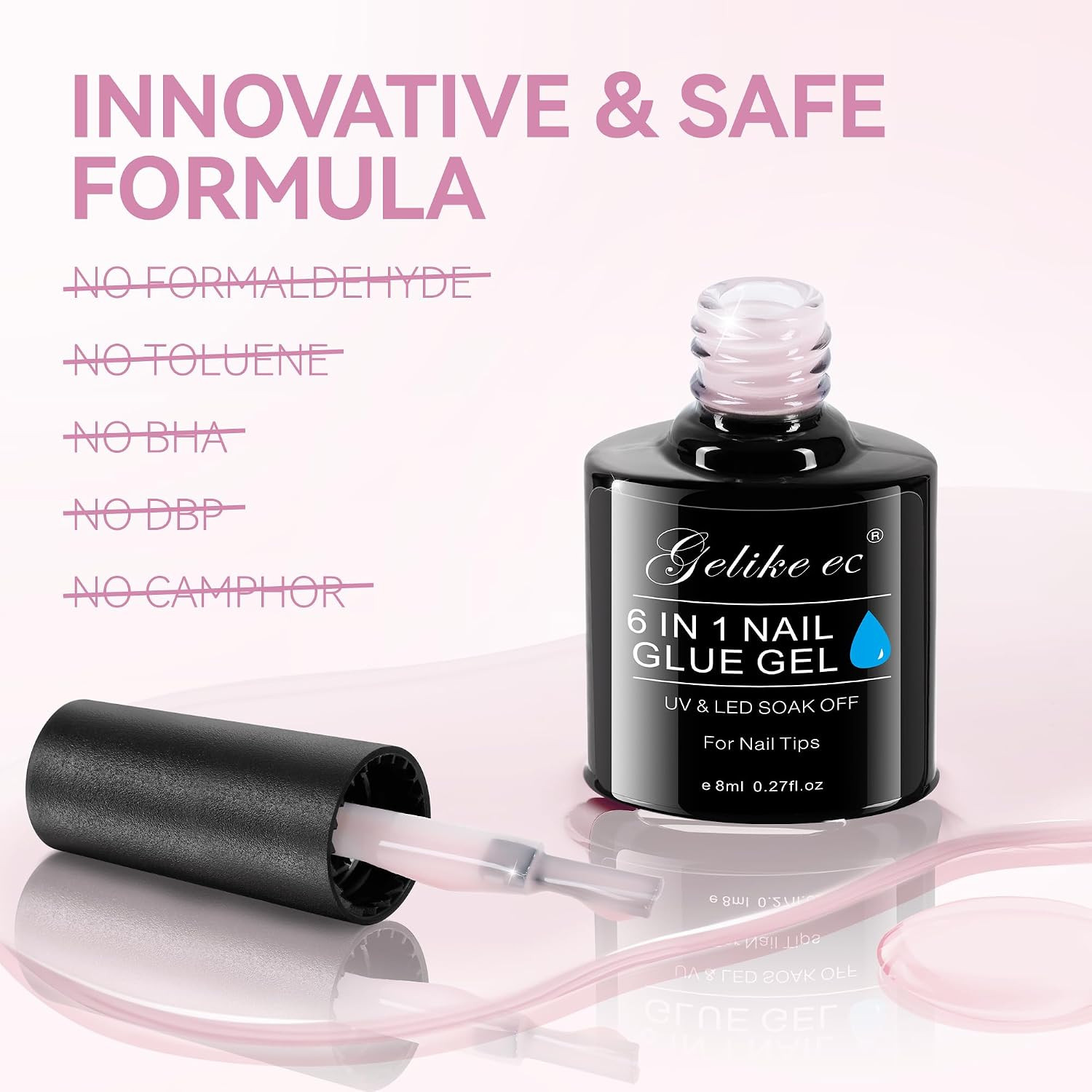 Gelike Jelly Nail Glue Gel: Sheer Baby Pink Rubber Base for Natural Nails | 6-In