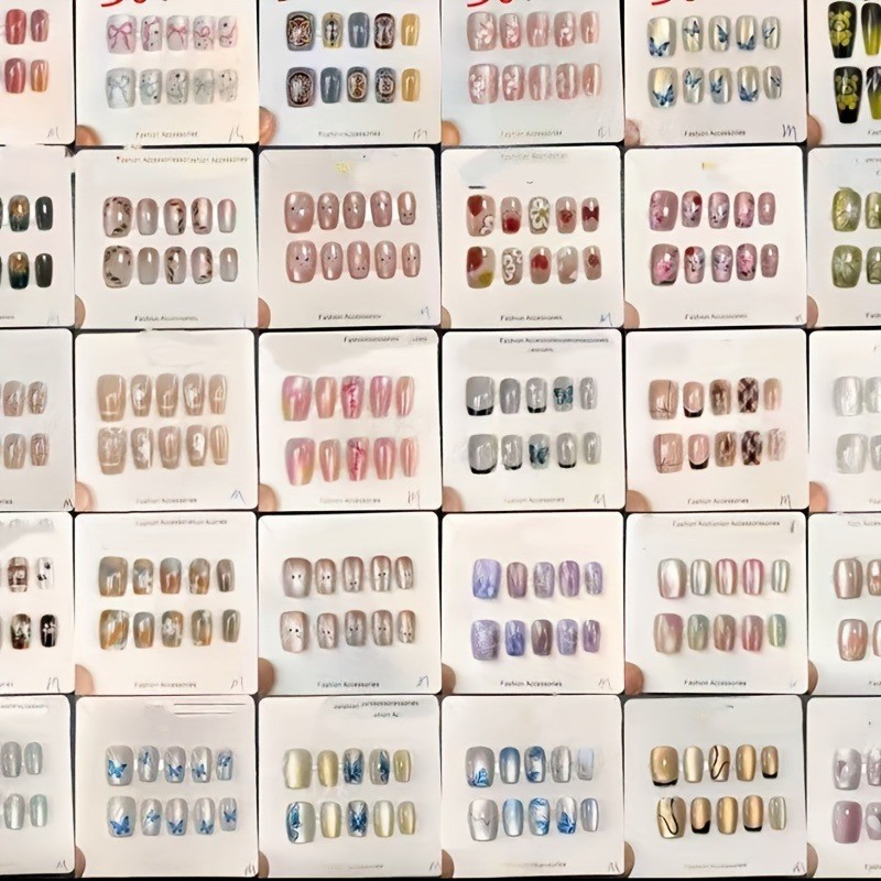 50pcs Wholesale Random 5 Pairs of Manually Pressed Fake Nails, Reusable Nail Art
