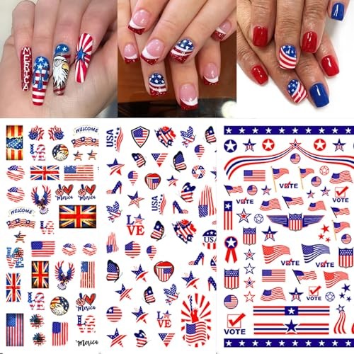 8 Sheets 4th of July Nail Stickers – USA Flag 3D Self Independence Day