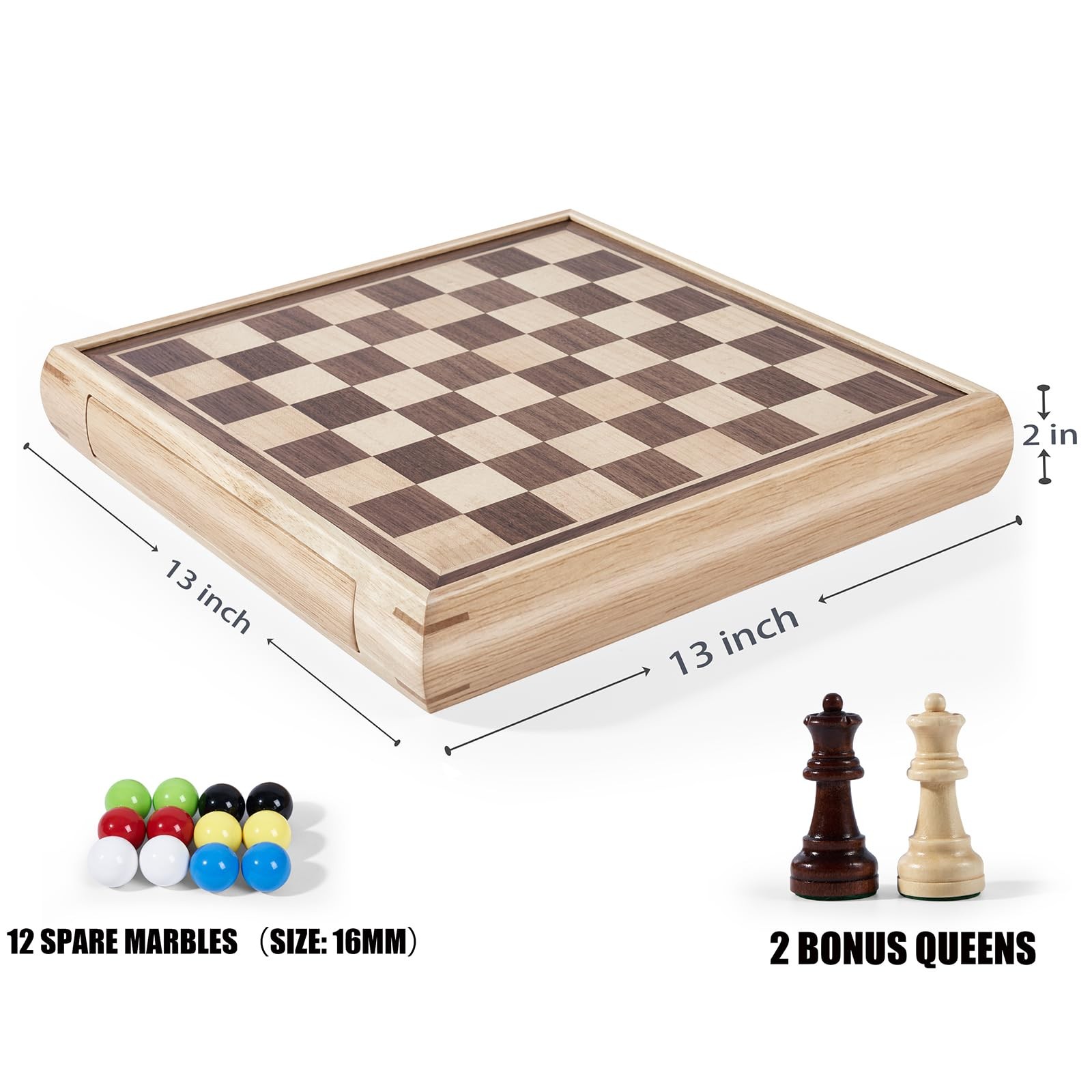 VAMSLOVE 13″ Chess Chinese Checkers 13x13x2 inches, Multi-color, Black, White