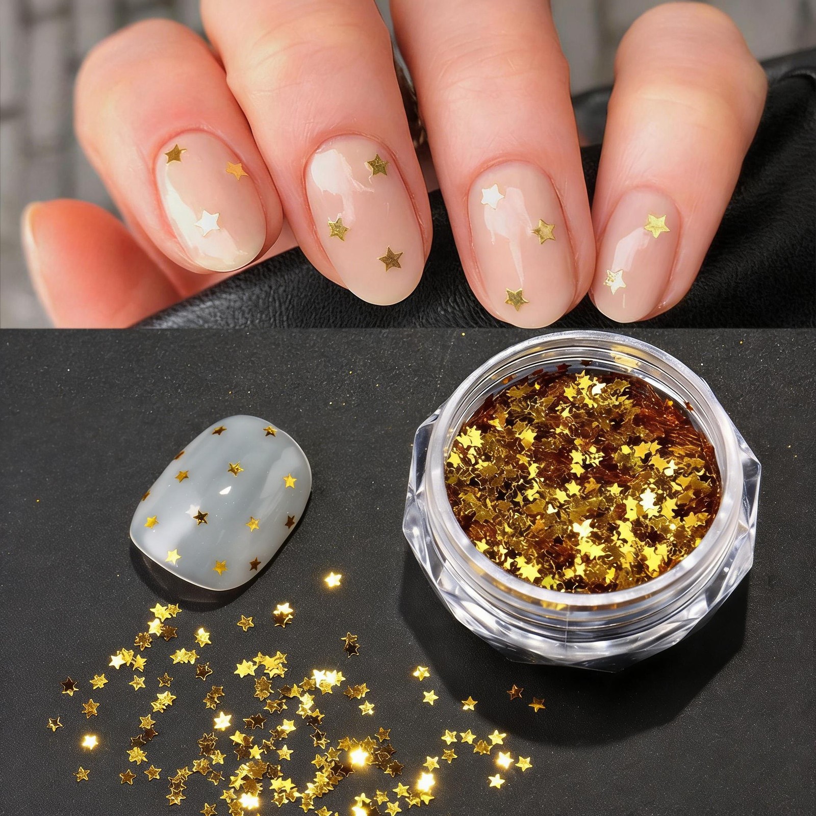 3-Color Five-Point Star Sequins, Chunky Glitter Set for Trendy Nail Decor Crafts