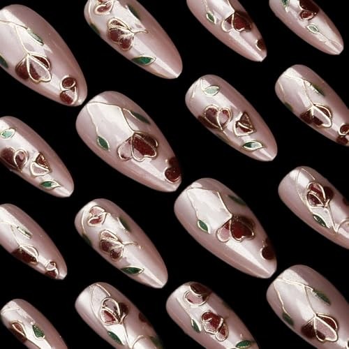 24 Pcs Press on Nails Short Almond Nail Tips, Cat’s Eye Glitter Fake SPR-A17