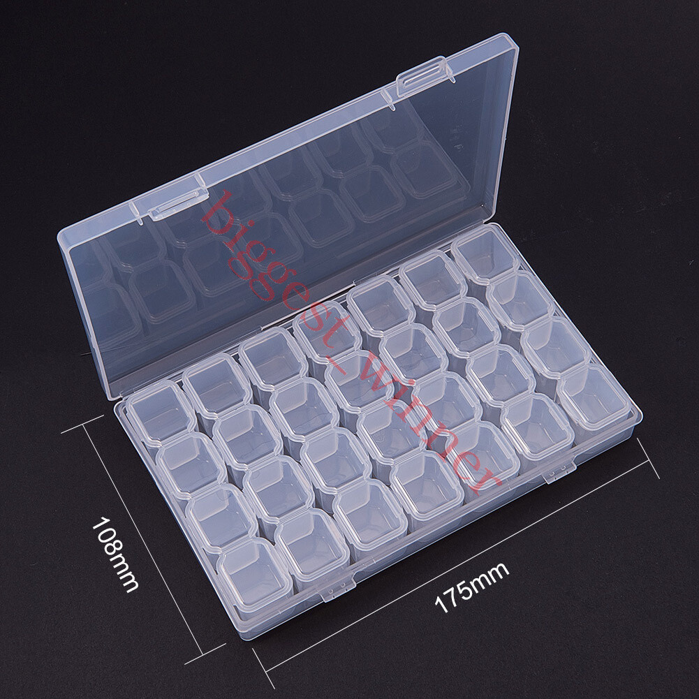 1×28 Slots Empty Nail Art Storage Box Rhinestone Bead Gems Stuffs Container Tool