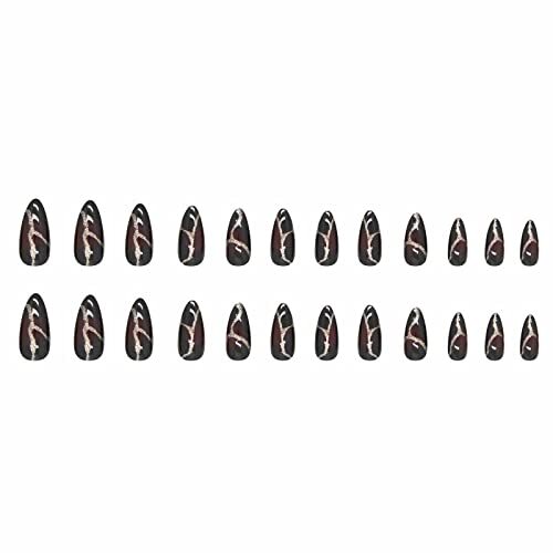 Medium Stiletto Press on Nails Almond Fake Nails Glossy Glue on 00502Black&Red