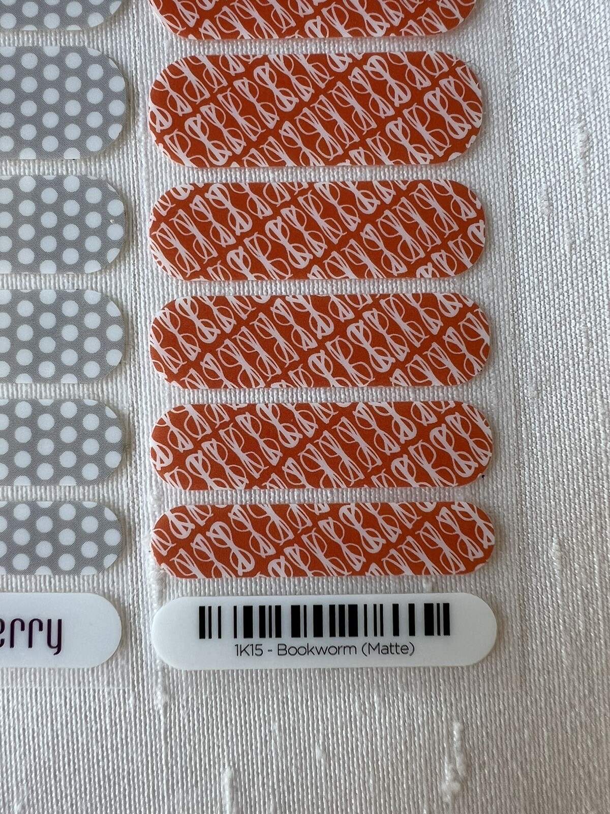Jamberry Nail Wraps, Bookworm Matte, Gray & White Polka Dots, Half Sheet Combo
