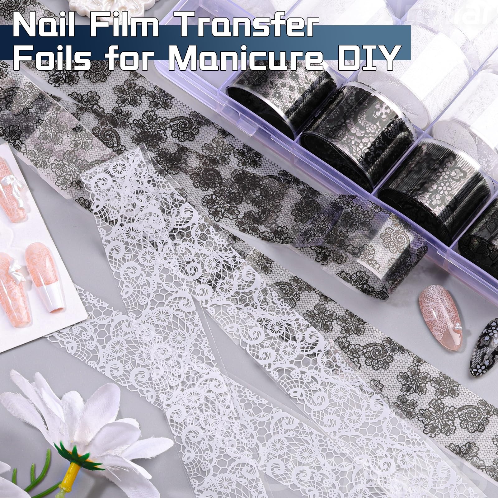 Umillars Lace Nail Foil Stickers White Black 15r