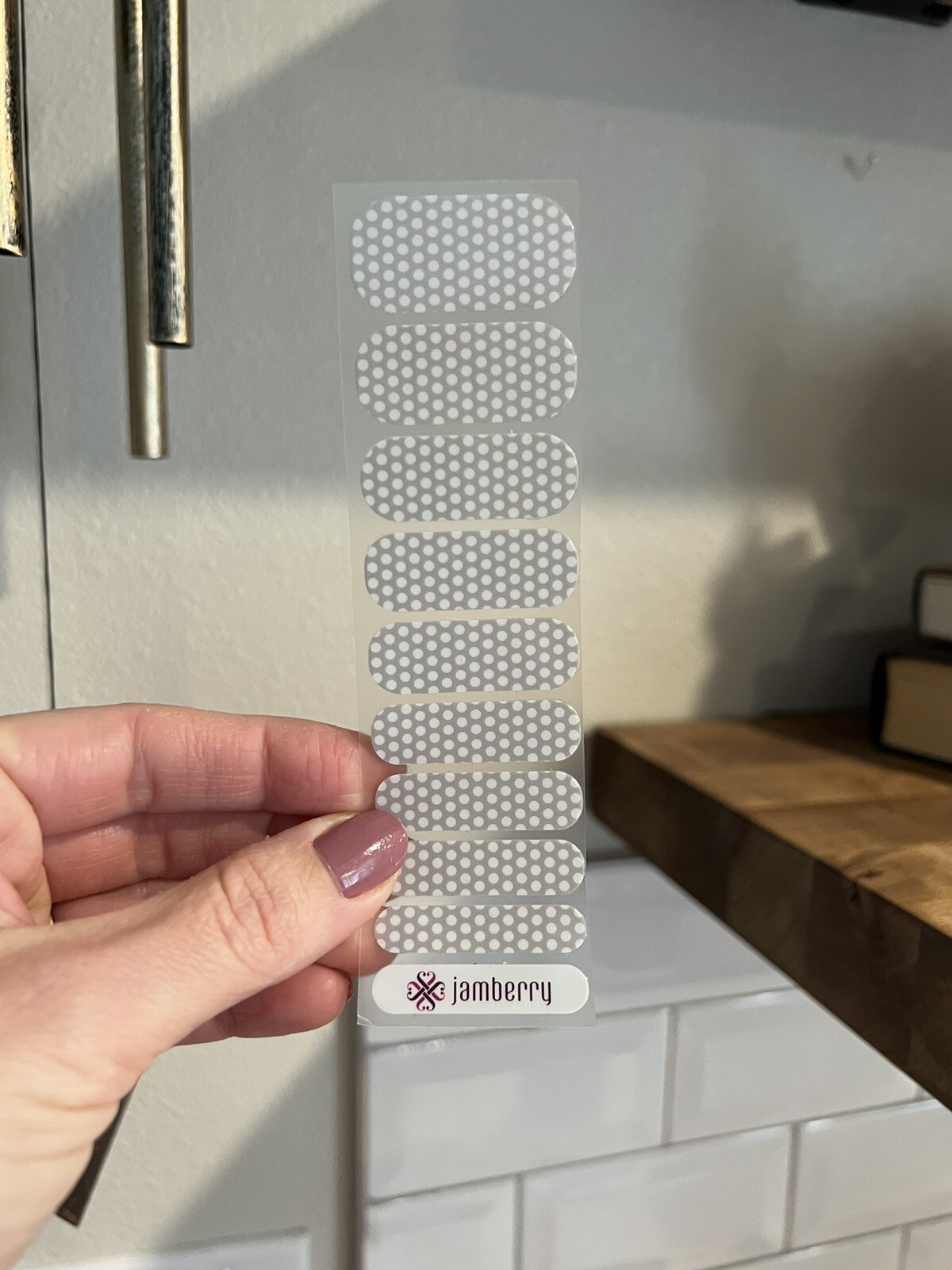 Jamberry Nail Wraps, Bookworm Matte, Gray & White Polka Dots, Half Sheet Combo