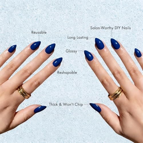 Short Press on Nails Almond, Royal Blue Fake Nails Short Stiletto, royal blue