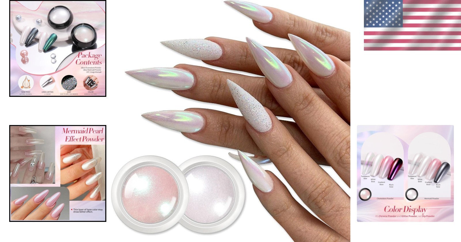 Dual-Box White Pearl Chrome & Aurora Pigment for Nail Art – Long-Lasting Effects