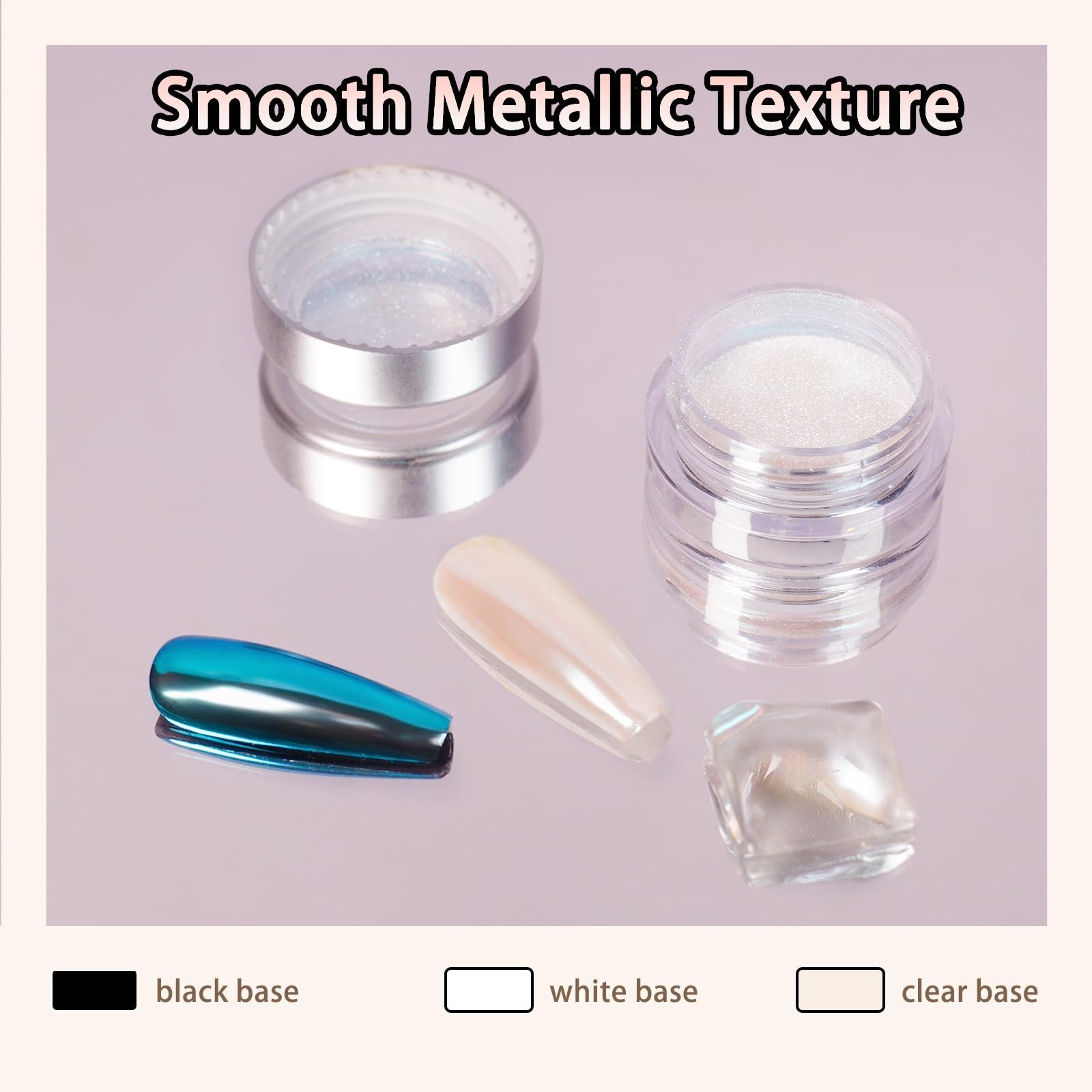 Pearl White Chrome Nail Powder Set – 6 Colors Iridescent Glitter for Gel Polish