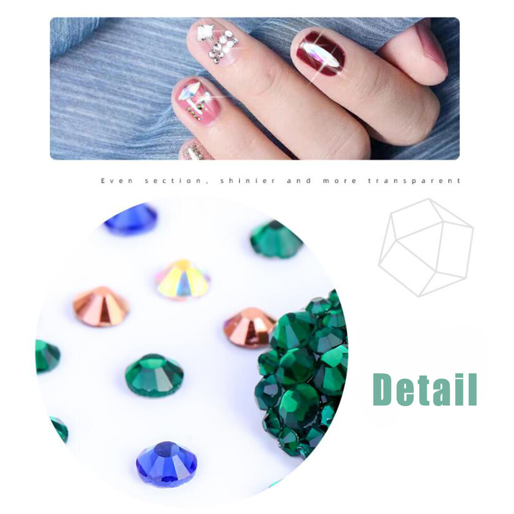 1728 Pcs 6 Mix Size SS4-SS12 Nail Art Rhinestones Glitter Crystal Gems 3D Tips
