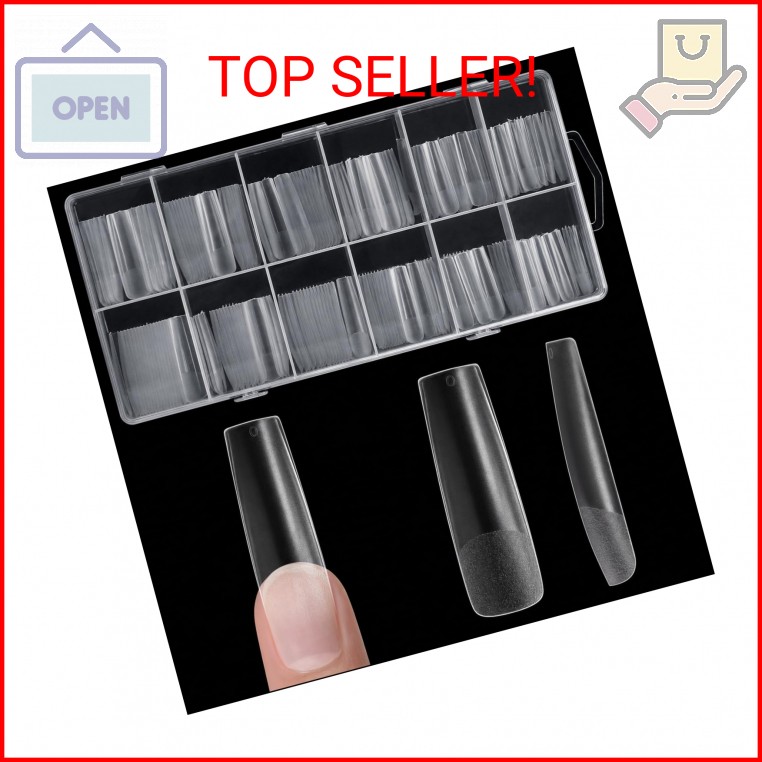 AORAEM Square Nail Tips, Pre-Shaped Clear Acrylic Fake Nails, Full Cover Half Ma