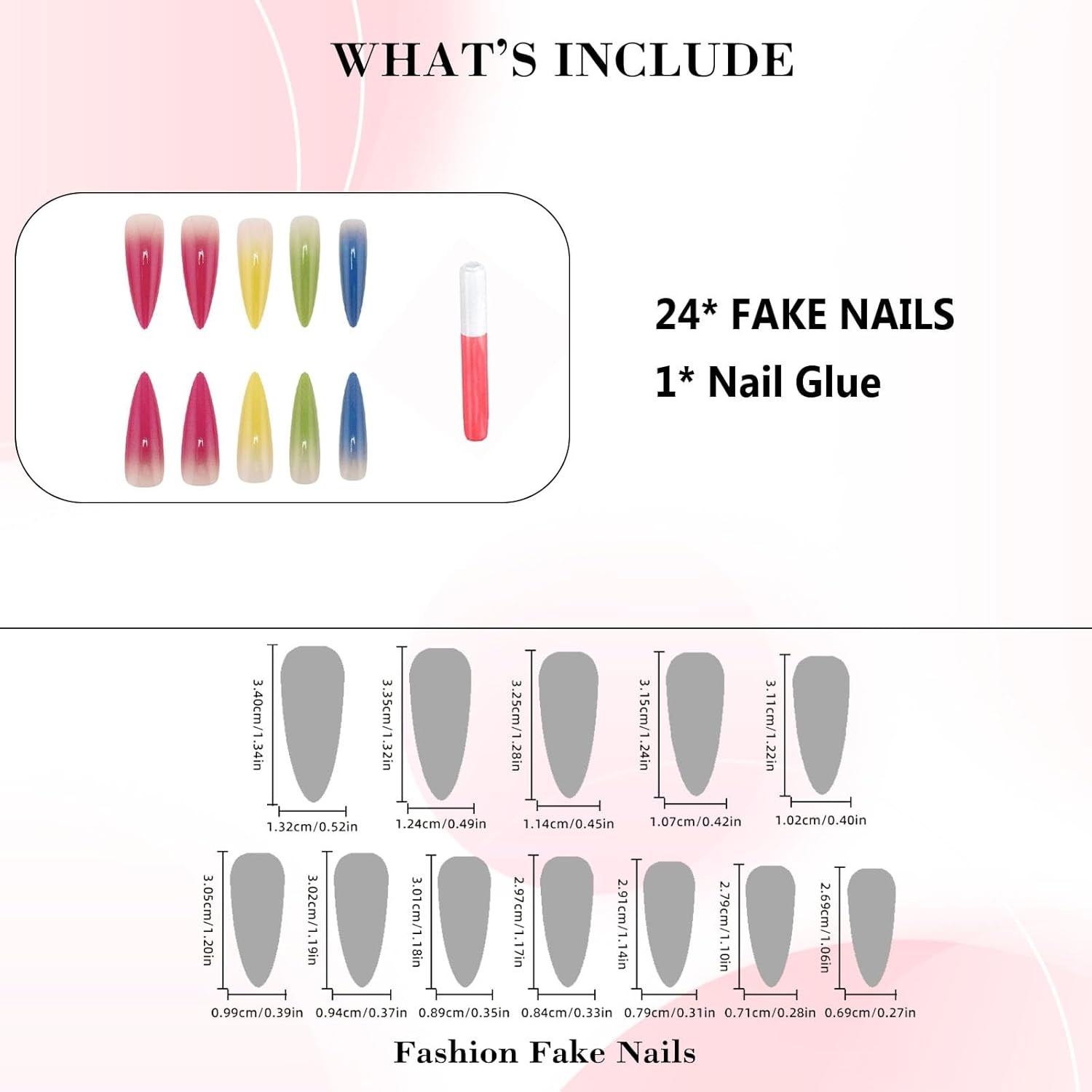 IMRAIN Colorful Ombre Press on Nails Long 0.04 Fl Oz (Pack of 24),
