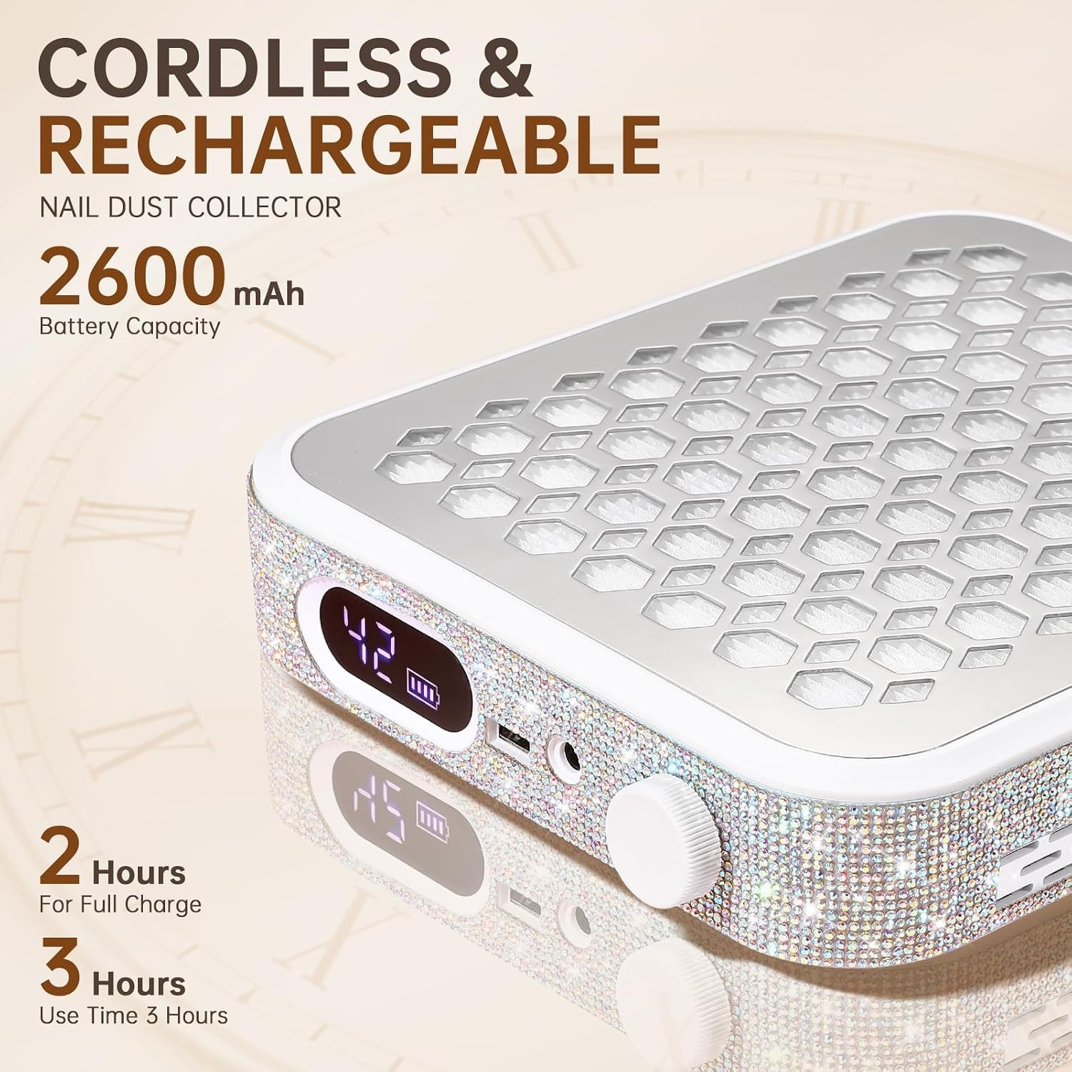 Rechargeable Nail Dust Collector Powerful Vacuum Fan Acrylic Nail Extractor Whit