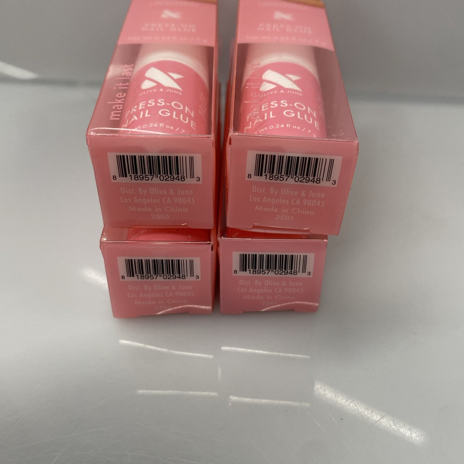 4X Olive & June Brush on Nail Glue 0.24oz. Non-Toxic/Damaging