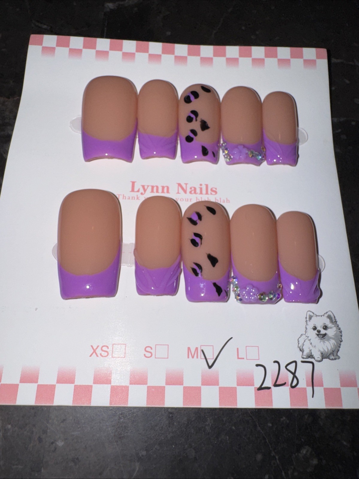 Handmade Glam Press On Nails Medium Square Rhinestone Set w/ Nail Kit Reusable