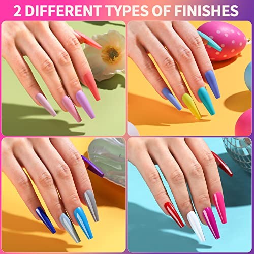 Long Press On Nails Kit 24 Color Long Coffin Nail Tips Matte/Glossy Colors