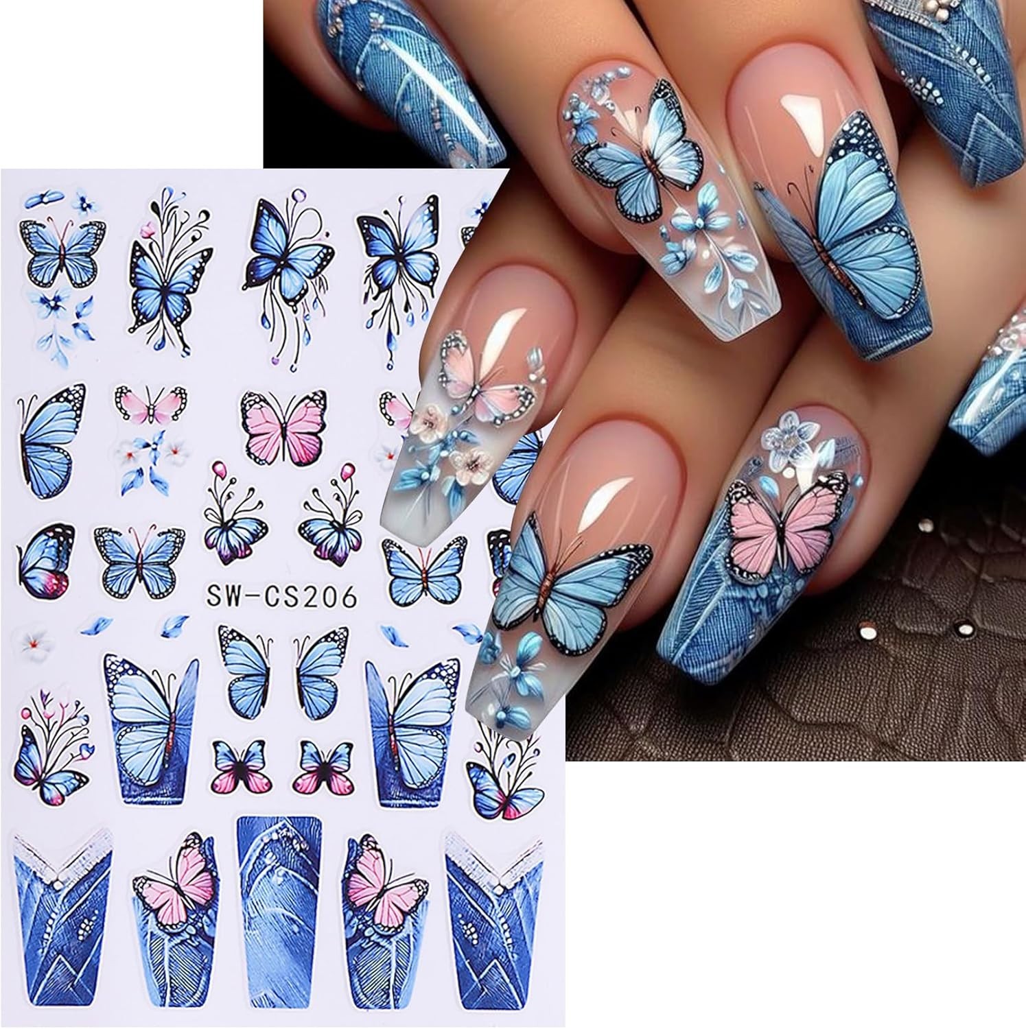 Colorful Flower Nail Art Decals 12 Sheets with Tweezers for Spring Nails