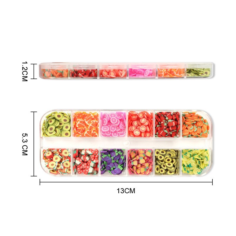 12 Grids Mixed Fruit Styles Fimo Slice Polymer DIY Nail Art Tips Sticker Decorat