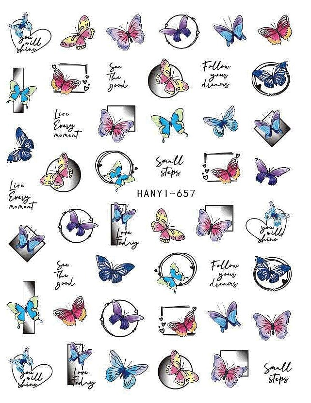 Butterfly Nail Stickers Geometric Figure Flowers Leaf Holographic Nail Decals