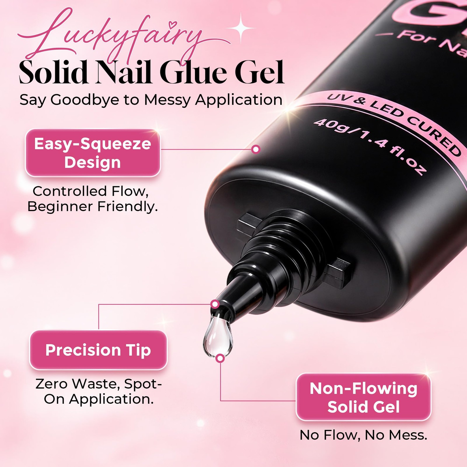 40ml Nail Glue for Nail Tips Solid Nail Glue Gel, Cured Needed, Easy Soak Off…