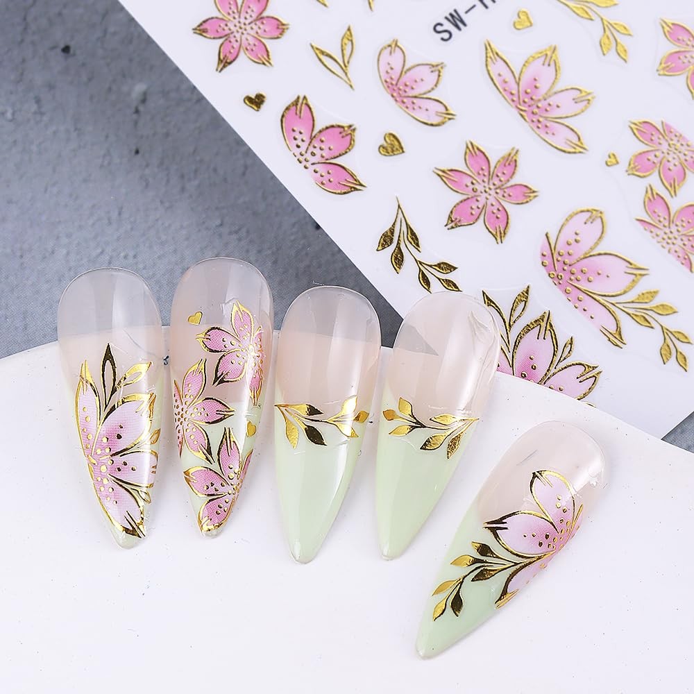 Flower Nail Art Stickers Decals 3D Pink Style6