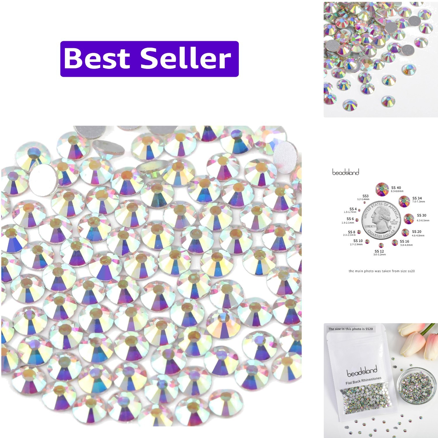 1440pcs Flat Back Crystal Rhinestones Round Gems for Nail Art and Craft Glue …