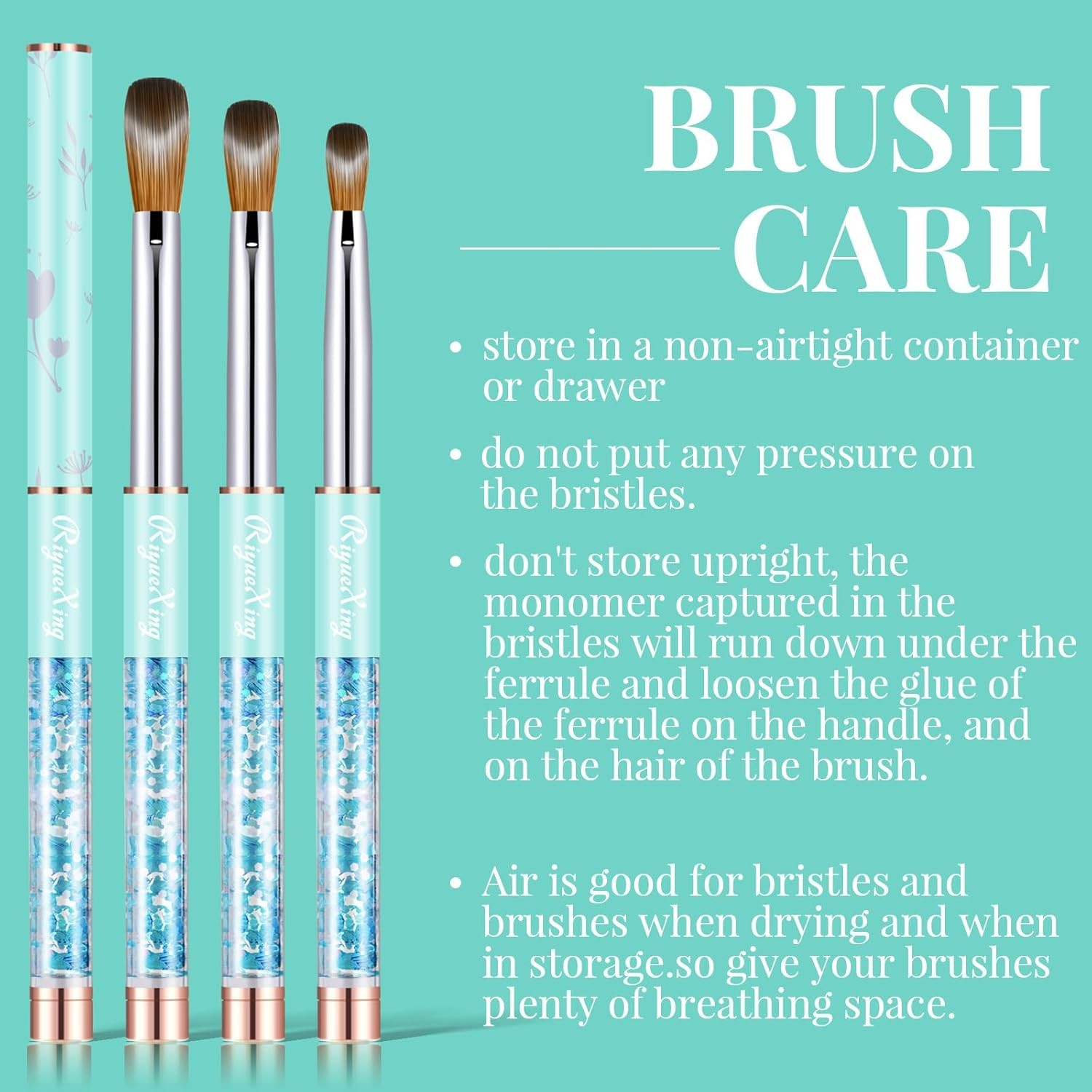 Acrylic Nail Brush Set, Size 6/10/14. Koliy Hair, Oval Crimped Pred