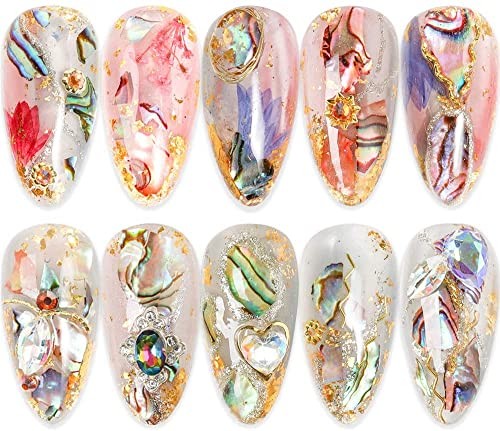 12 Grids Abalone Seashell Slices,Irregular Abalone Shell Slices Nail Art