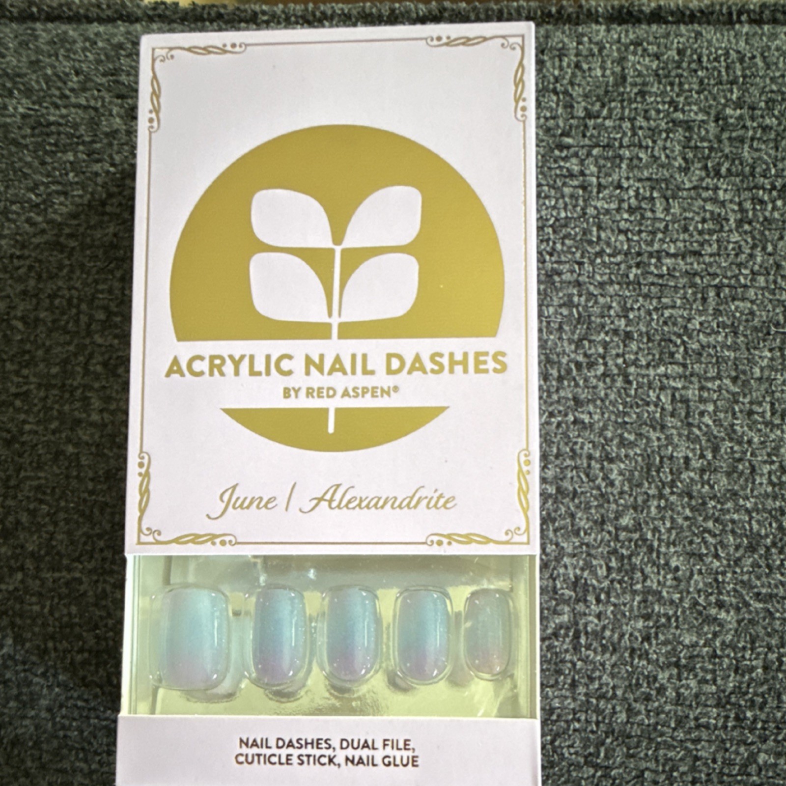 Red Aspen Nail Dashes Press-On Nails Acrylic Iridescent Blue Shiny, Glue