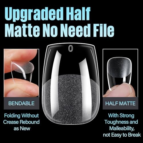 Extra Short Coffin Nail Tips, 240Pcs Half Matte Press 240 Extra Short Coffin