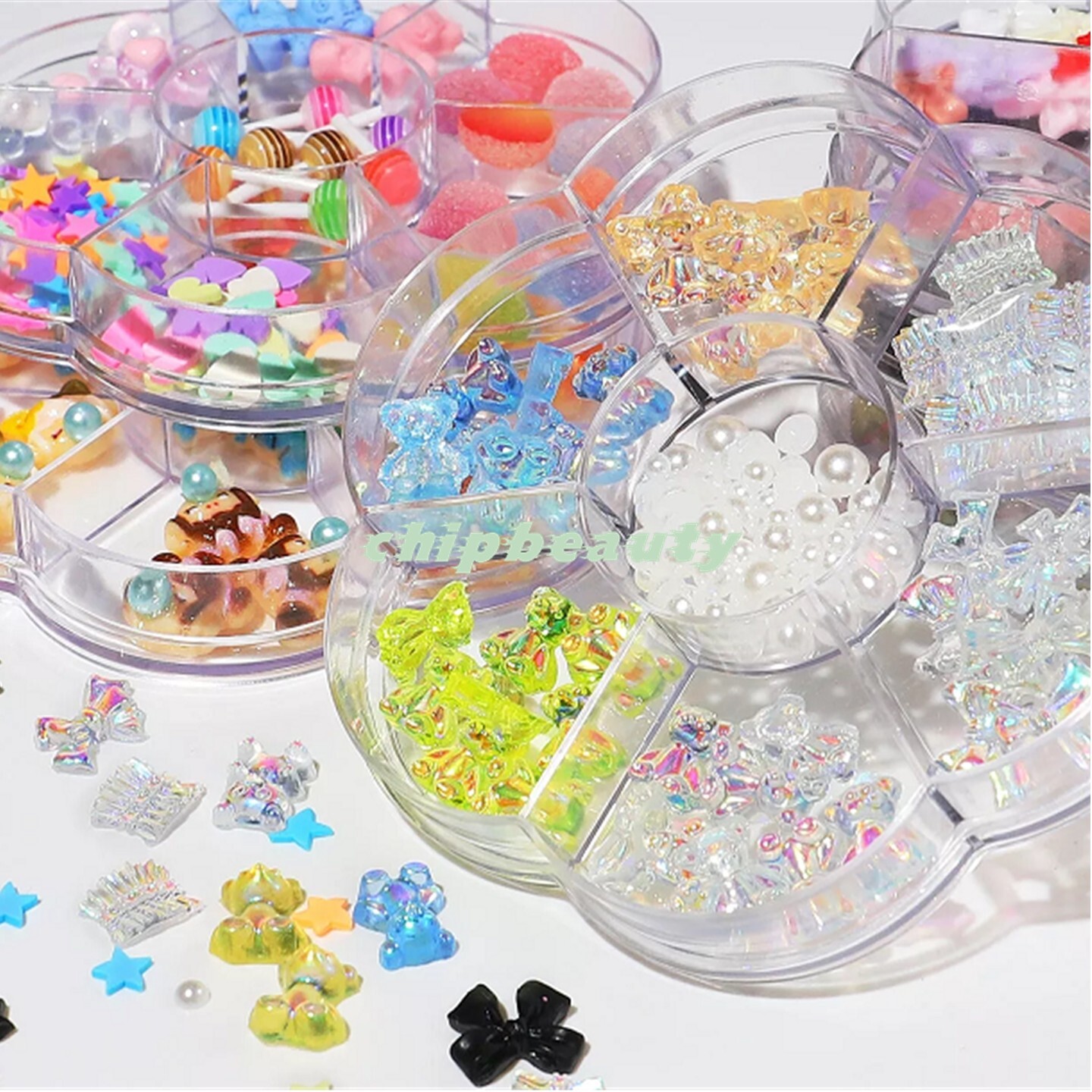 Nail Art 3D Design Crystal Color Bows – Bear Rhinestones Tips Mixed Decorations