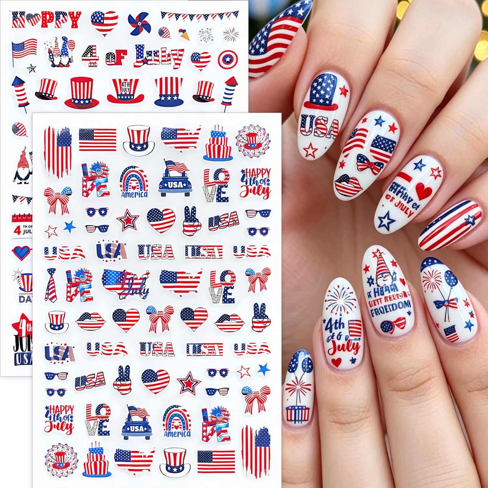 6 Sheets Happy 4th of July Nail Stickers Independence Day American Flag Nail …